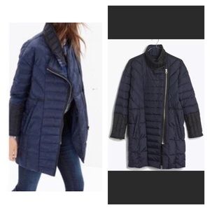 madewell navy black quilted down coat
